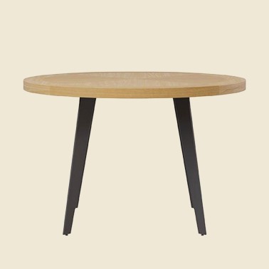 Mesa redonda comedor madera roble y pata metal negro Amanda