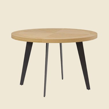 Mesa redonda comedor madera roble y pata metal negro AMANDA