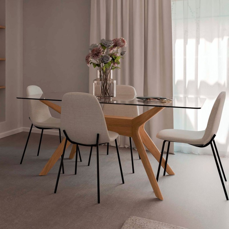 MESA DE COMEDOR DE CRISTAL Y ROBLE DELLA