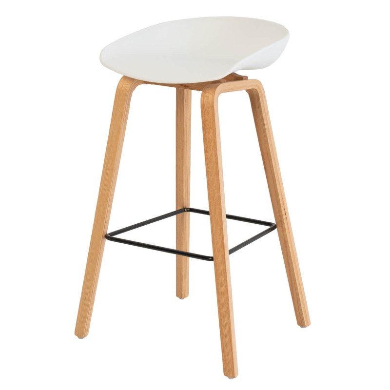 Taburete alto polipropileno blanco y madera haya RONIE