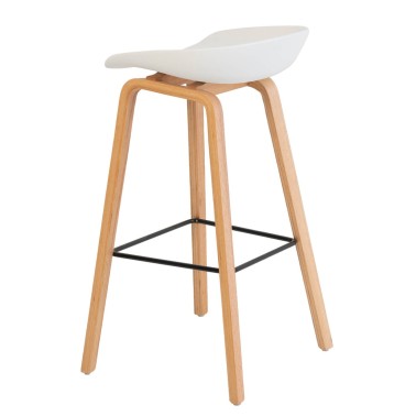 Taburete alto polipropileno blanco y madera haya RONIE