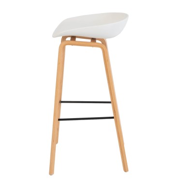 Taburete alto polipropileno blanco y madera haya RONIE