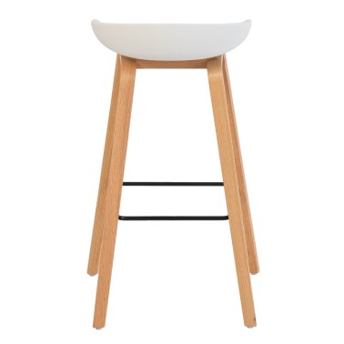 Taburete alto polipropileno blanco y madera haya RONIE