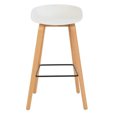 Taburete alto polipropileno blanco y madera haya RONIE