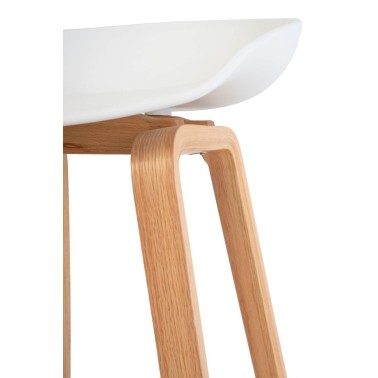 Taburete alto polipropileno blanco y madera haya RONIE