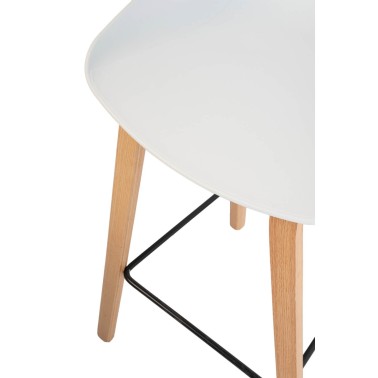 Taburete alto polipropileno blanco y madera haya RONIE