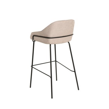 Taburete alto tapizado beige y metal negro LOUIS