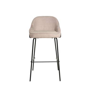 Taburete alto tapizado beige y metal negro LOUIS