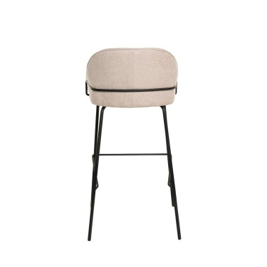 Taburete alto tapizado beige y metal negro LOUIS