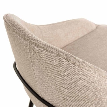 Taburete alto tapizado beige y metal negro LOUIS