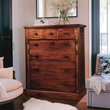 Comoda clasica alta en madera con 7 cajones