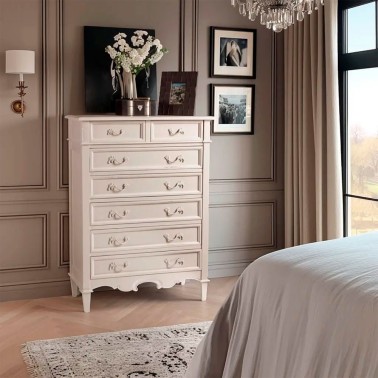 Chiffonier clasico blanco con 7 cajones Delphine
