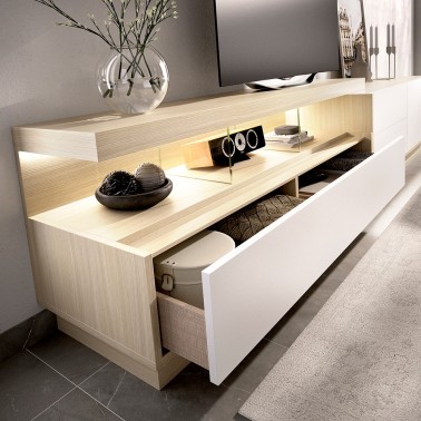Mueble de salon moderno ancho 270 cm UDO 4 Roble y Blanco