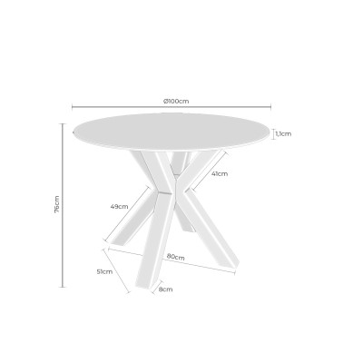 Mesa redonda porcelanico y metal Fiorella negro/negro