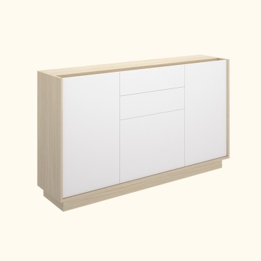 Aparador nordico con 3 puertas y 2 cajones 150x45x74,5 UDO Roble/Blanco