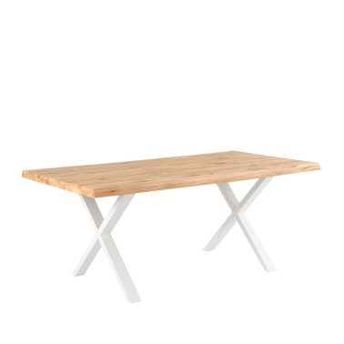 Mesa comedor tapa madera roble y patas metalicas blancas CORINE