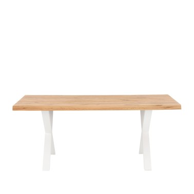 Mesa comedor tapa madera roble y patas metalicas blancas CORINE