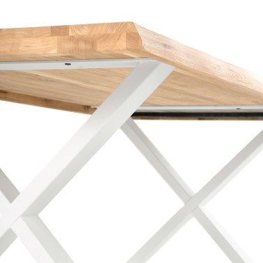 Mesa comedor tapa madera roble y patas metalicas blancas CORINE