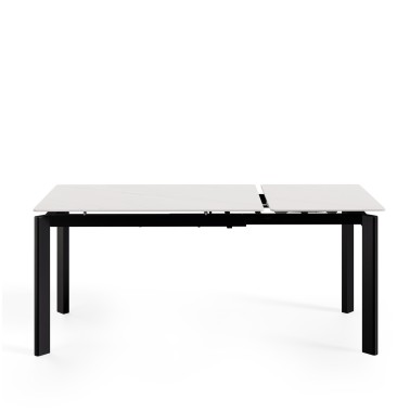 Mesa de comedor extensible porcelanico Constance blanco/negro