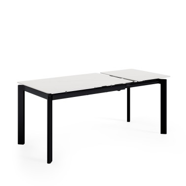 Mesa de comedor extensible porcelanico Constance blanco/negro