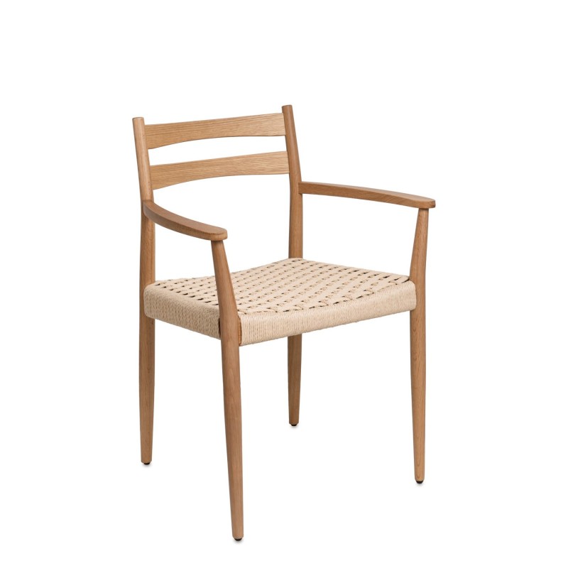Silla de madera con brazos roble natural y cuerda EDNA