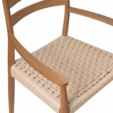 Silla de madera con brazos roble natural y cuerda EDNA