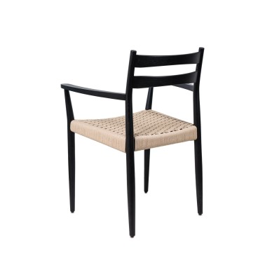 Silla de madera con brazos roble negro y cuerda EDNA