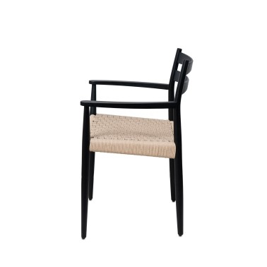 Silla de madera con brazos roble negro y cuerda EDNA
