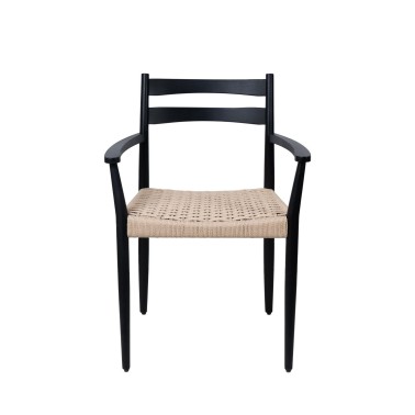 Silla de madera con brazos roble negro y cuerda EDNA