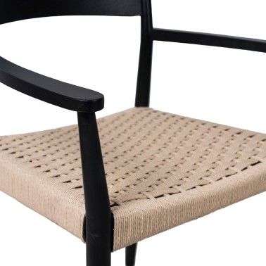 Silla de madera con brazos roble negro y cuerda EDNA
