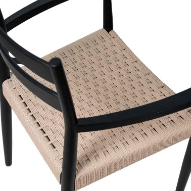 Silla de madera con brazos roble negro y cuerda EDNA