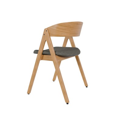 Silla madera con brazos roble natural y tapizado gris oscuro RINA
