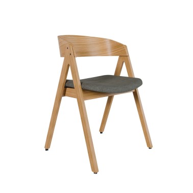 Silla madera con brazos roble natural y tapizado gris oscuro RINA