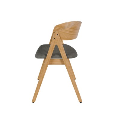 Silla madera con brazos roble natural y tapizado gris oscuro RINA