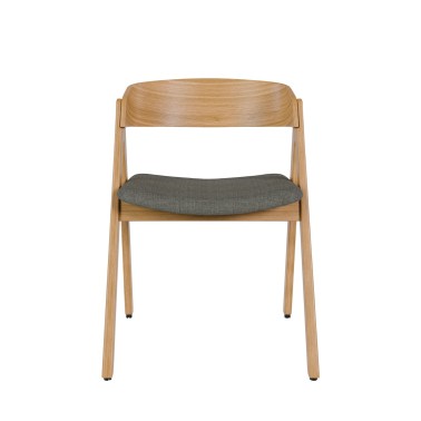 Silla madera con brazos roble natural y tapizado gris oscuro RINA
