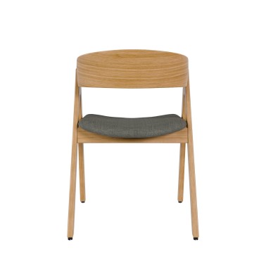 Silla madera con brazos roble natural y tapizado gris oscuro RINA