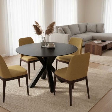 Mesa redonda porcelanico y metal Fiorella negro/negro