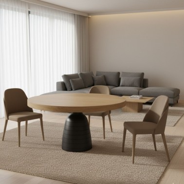 Mesa de comedor redonda con pie central circular en madera SUTTON
