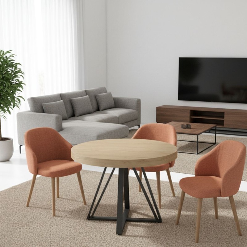 Mesa redonda extensible comedor patas metal  RAILL de Rodri Diseño