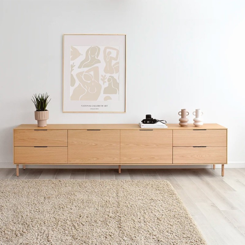 Mueble de Tv de madera de estilo nordico con 4 cajones y 2 puertas centrales Nordic
