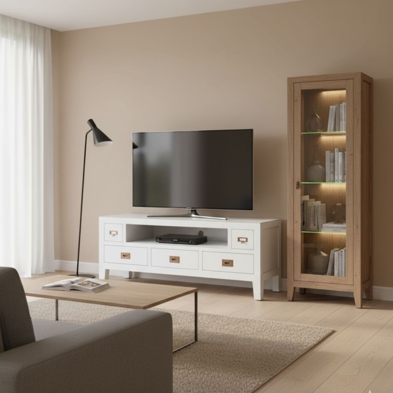 Mueble Tv blanco 125 cm 3 cajones y 1 hueco EVEREST