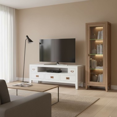 Mueble Tv blanco 125 cm 3 cajones y 1 hueco EVEREST