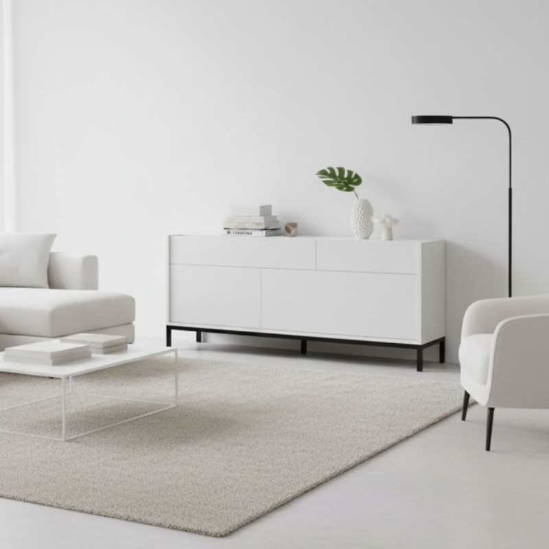 Aparador blanco bajo 2 cajones + 2 puertas 150x45x65 UDO