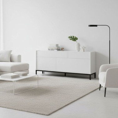 Aparador blanco bajo 2 cajones + 2 puertas 150x45x65 UDO