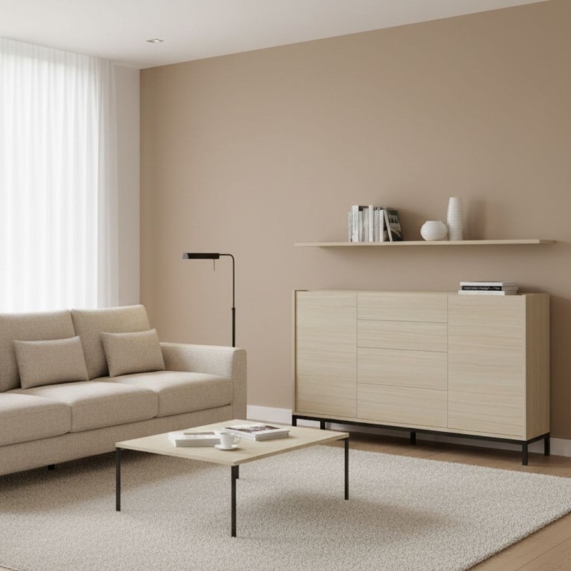 Aparador alto nordico 2 puertas y 4 cajones 150x45x92,4 UDO Roble Aparador alto nordico 2 puertas y 4 cajones 150x45x92,4 UDO Roble