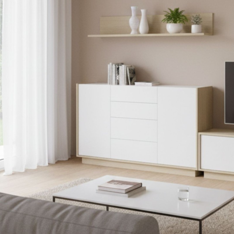 Aparador nordico 2 puertas y 4 cajones 150x45x86,4 UDO Roble/Blanco