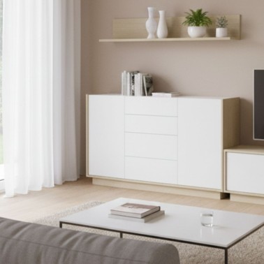 Aparador nordico 2 puertas y 4 cajones 150x45x86,4 UDO Roble/Blanco