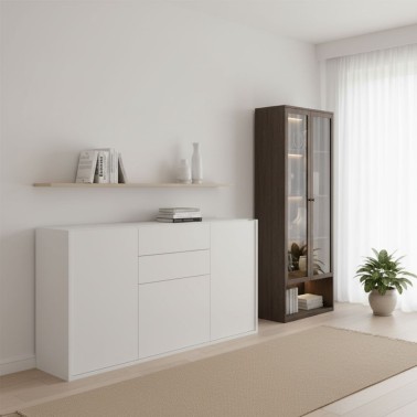 Aparador blanco con 3 puertas y 2 cajones 150x45x74,5 UDO
