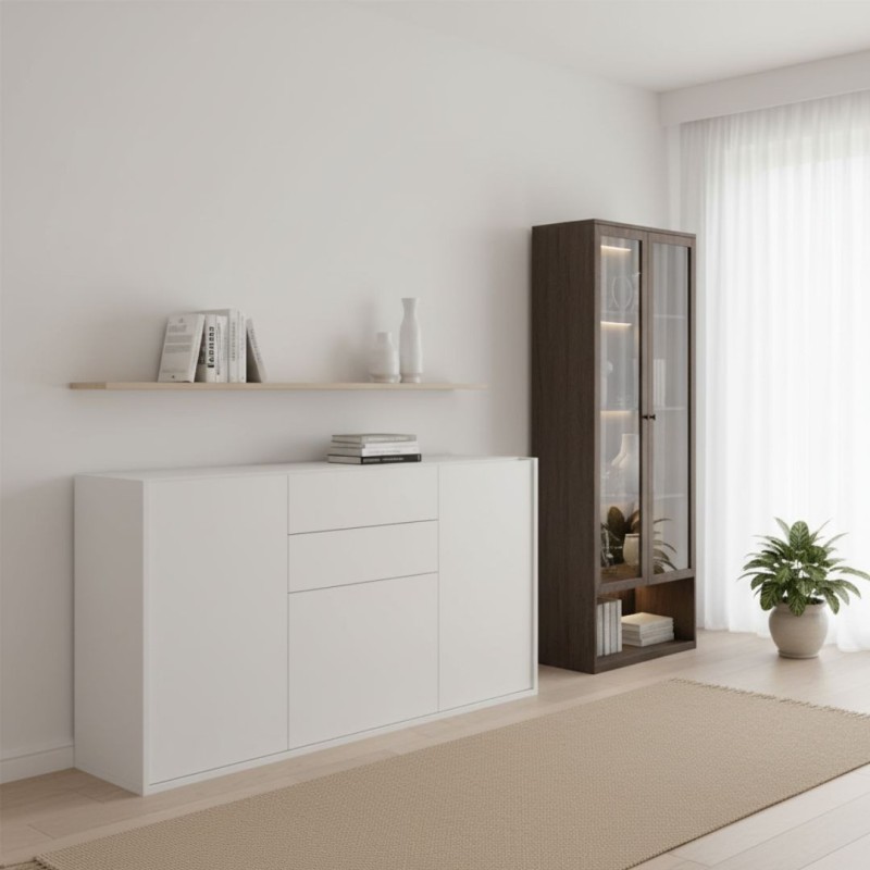 Aparador blanco con 3 puertas y 2 cajones 150x45x74,5 UDO