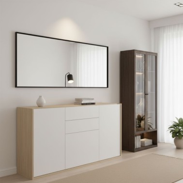 Aparador nordico con 3 puertas y 2 cajones 150x45x74,5 UDO Roble/Blanco